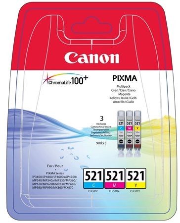 CLI-521KIT Tintapatron multipack Pixma iP3600, 4600 nyomtatókhoz, CANON, c+m+y, 3*9ml