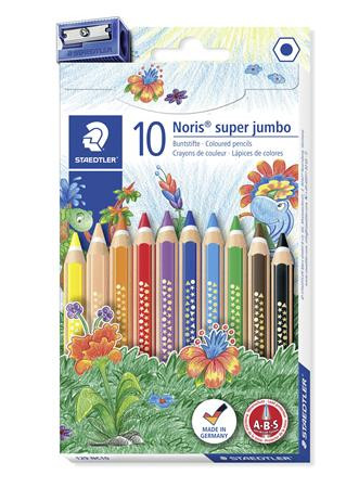 Színes ceruza készlet, hatszögletű, vastag, STAEDTLER "Noris Super Jumbo 129", 10 különböző szín