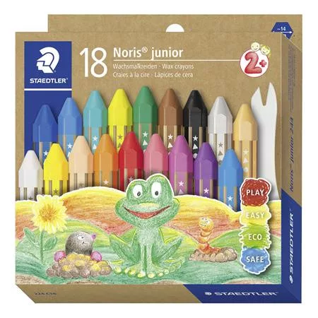 Zsírkréta, jumbo, hatszögletű, STAEDTLER "Noris Junior 224", 18 különböző szín