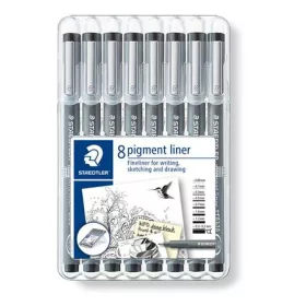   Tusfilc készlet, 8 különböző vonalvastagság, STAEDTLER "Pigment liner 308", fekete