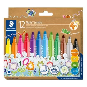 Filctoll készlet, 3 mm, háromszögletű, kimosható, STAEDTLER "Noris® jumbo 328-B", 12 szín