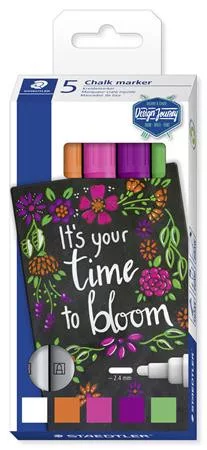 Krétamarker készlet, 2,4 mm, kúpos, STAEDTLER "Lumocolor® chalk marker 344", 5 különböző szín