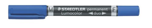 Alkoholos marker, 0,6/1,5 mm, kúpos, kétvégű, STAEDTLER "Lumocolor® duo 348", kék