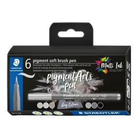  Ecsetirón készlet, STAEDTLER "Pigment 372", 6 különböző fekete és szürke árnyalat