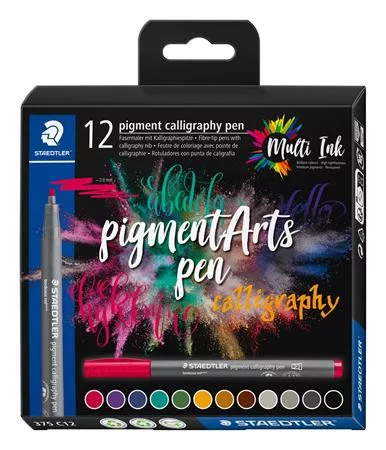 Kalligrafikus filctoll készlet, 2 mm, STAEDTLER "Pigment 375", 12 különböző szín