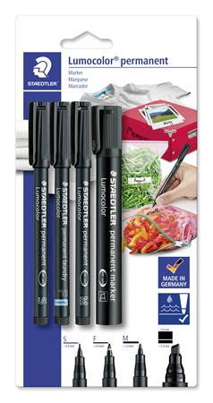 Alkoholos marker készlet, vegyes, STAEDTLER "Lumocolor® 60" 4 különböző vonalvastagság, fekete