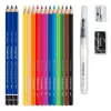 Akvarell ceruza készlet, ecsettel, radírral, hegyezővel, grafitceruzával, STAEDTLER® "146 10C", 12 különböző szín