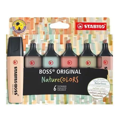Szövegkiemelő készlet, 2-5 mm, STABILO "BOSS original NatureCOLORS", 6 különböző szín