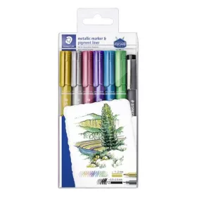   Dekormarker, 1-2 mm, kúpos, STAEDTLER "8323", 6 különböző metál szín, ajándék fekete tusfilccel