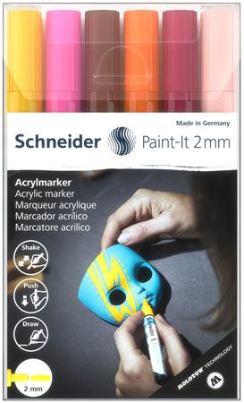 Akril marker készlet, 2 mm, SCHNEIDER "Paint-It 310", 6 különböző szín