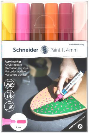 Akril marker készlet, 4 mm, SCHNEIDER "Paint-It 320", 6 különböző szín