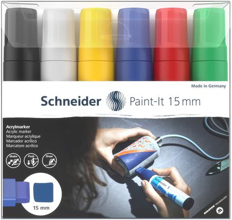 Akril marker készlet, 15 mm, SCHNEIDER "Paint-It 330", 6 különböző szín