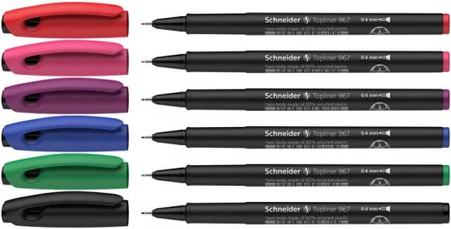 Tűfilc készlet, 0,4 mm, SCHNEIDER "Topliner 967", 6 különböző szín