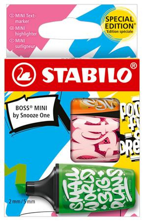 Szövegkiemelő készlet, 2-5 mm, STABILO, "Boss Mini Snooze One", 3 különböző szín