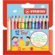 Színes ceruza készlet, háromszögletű, vastag, rövid, STABILO "Trio", 12 különböző szín