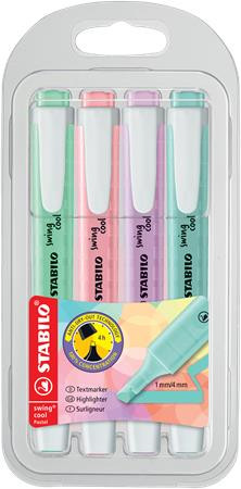 Szövegkiemelő készlet, 1-4 mm, STABILO "Swing Cool Pastel", 4 különböző szín