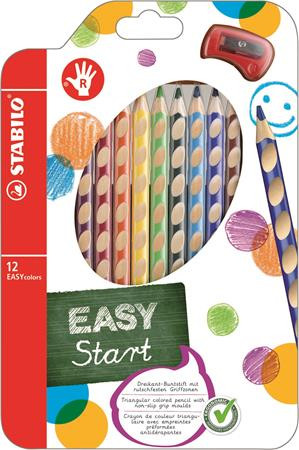Színes ceruza készlet, háromszögletű, jobbkezes, STABILO "EasyColours", 12 különböző szín