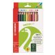 Színes ceruza készlet, háromszögletű, vastag, STABILO "GreenTrio", 12 különböző szín