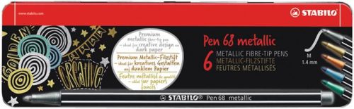 Rostirón készlet, fém doboz, 1,4 mm, STABILO "Pen 68 metallic", 6 különböző szín