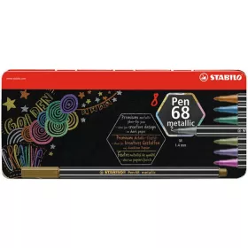 Filctoll készlet, fém doboz, 1,4 mm, STABILO "Pen 68 metallic", 8 különböző szín