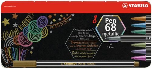 Rostirón készlet, fém doboz, 1,4 mm, STABILO "Pen 68 metallic", 8 különböző szín