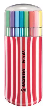 Filctoll készlet, 1 mm, piros tok, STABILO "Pen 68 Zebrui", 20 különböző szín