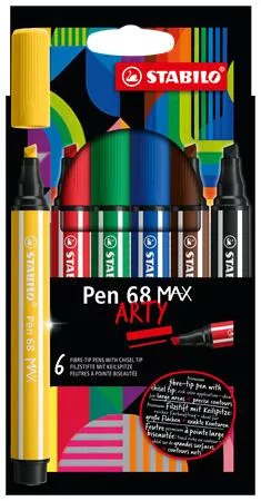 Filctoll készlet, 1-5 mm, vágott hegy, STABILO "Pen 68 MAX", 6 különböző szín