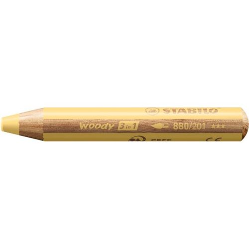 Színes ceruza, kerek, vastag, STABILO "Woody 3 in 1 Pastel", pasztell sárga