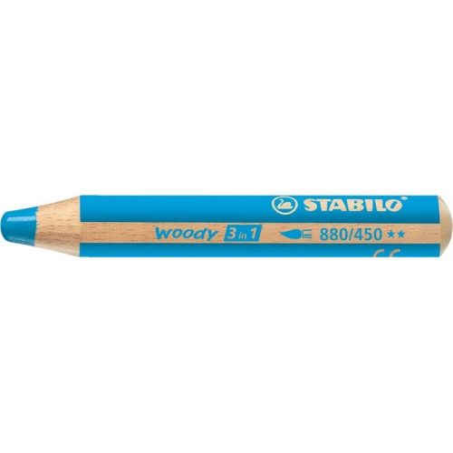 Színes ceruza, kerek, vastag, STABILO "Woody 3 in 1", ciánkék
