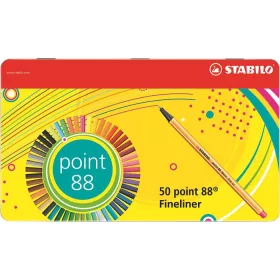 Tűfilc készlet, 0,4 mm, fém doboz, STABILO "Point 88", 47+3 különböző szín