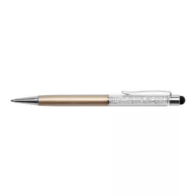 Golyóstoll, arany, felül fehér SWAROVSKI® kristállyal töltve, érintővel, 14 cm, ART CRYSTELLA®