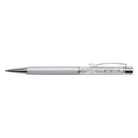   Golyóstoll, krémfehér, felül színjátszós fehér SWAROVSKI® kristállyal töltve, 14 cm, ART CRYSTELLA®