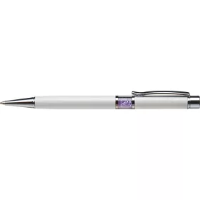   Golyóstoll, fehér, középen orgonalila SWAROVSKI® kristállyal töltve, 14cm, ART CRYSTELLA®