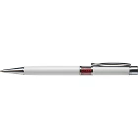   Golyóstoll, fehér, középen light siam piros SWAROVSKI® kristállyal töltve, 14cm, ART CRYSTELLA®
