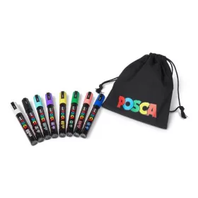Dekormarker készlet, 1,8-2,5 mm, UNI "Posca Pouch PC-5M", 8 különböző szín, tartóval