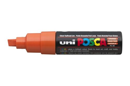 Dekormarker, 8 mm, vágott, UNI "Posca PC-8K", narancssárga