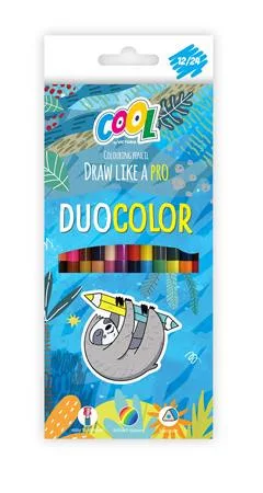Színes ceruza készlet, háromszögletű, kétvégű, COOL BY VICTORIA "Duocolor", 24 különböző szín