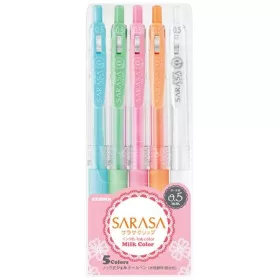   Zseléstoll készlet, 0,33 mm, nyomógombos, ZEBRA "Sarasa Clip Milk", 5 vegyes pasztell szín