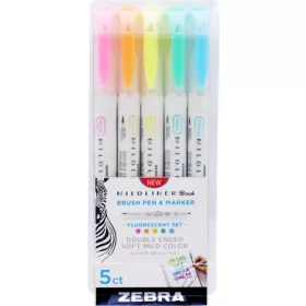 Ecsetirón készlet, kétvégű ZEBRA "Mildliner Fluorescent", 5 szín