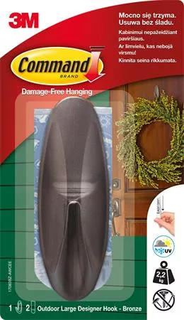 Műanyag akasztó, ovális, bronz, L méret, 1 db,  3M SCOTCH "Command™"
