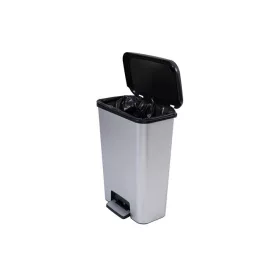   Pedálos szemetes, téglalap alakú, 50 l, CURVER "Compatta", fekete-ezüst