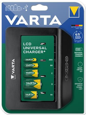 Elemtöltő, univerzális AA/AAA/C/D/9V, LCD kijelző, VARTA "Universal"