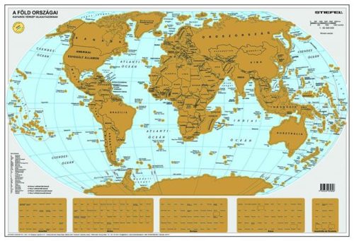 Kaparós Föld országai térkép, 84x57 cm, STIEFEL, arany bevonat