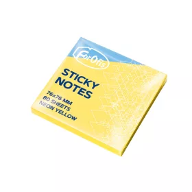 Öntapadós jegyzettömb 76x76mm 80lap, Forofis, neon sárga