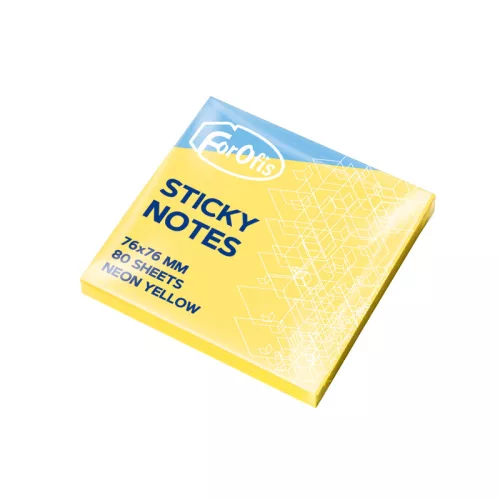 Öntapadós jegyzettömb 76x76mm 80lap, Forofis, neon sárga