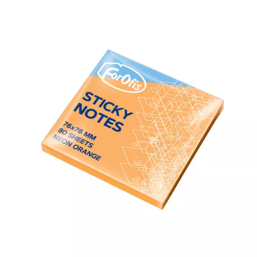 Öntapadós jegyzettömb 76x76mm 80lap, Forofis, neon narancs