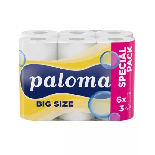 Papírtörlő, kéztörlő, 6 tekercs, 3 réteg, 50 lap, Paloma