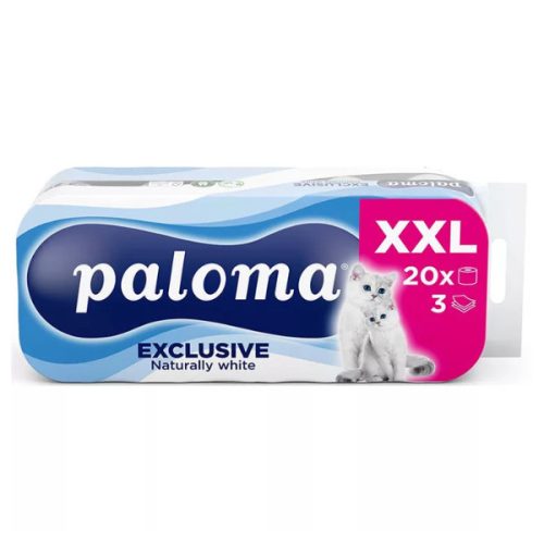 Toalettpapír, WC papír, 20 tekercs, 3 réteg, 102 lap, Paloma Exclusive Fehér XXL - RAKLAP