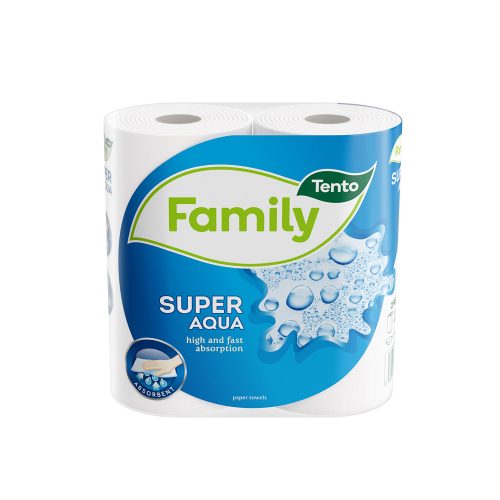 Háztartási papírtörlő 2 rétegű 45lap/tekercs 2 tekercs/csomag Tento Super Aqua fehér