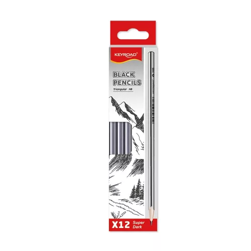Grafitceruza HB, háromszögletű 12 db/bliszter Keyroad Black